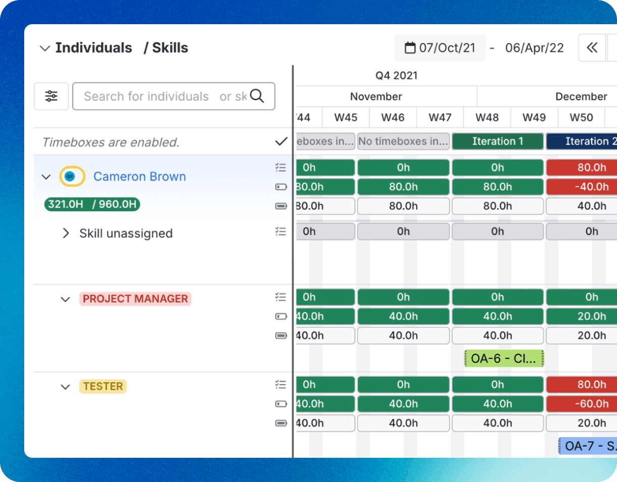 Understand how work is distributed across people, teams, and skills to ensure balanced productivity.